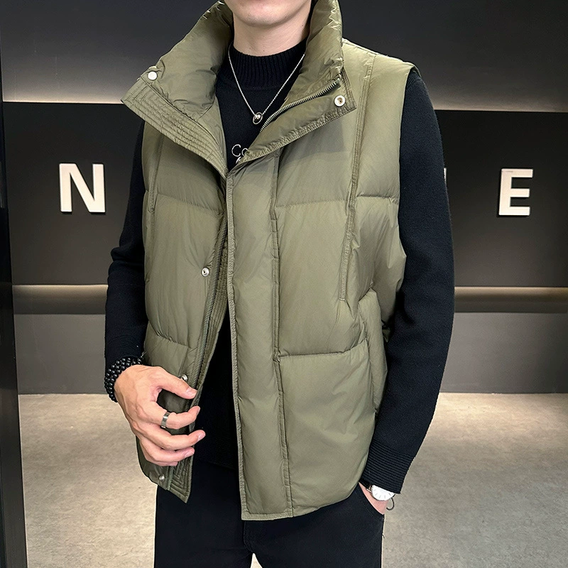 Трансграничный зимний пуховик мужской без рукавов стоячий воротник прилив сплошной цвет пуховый жилет мужской спортивный досуг