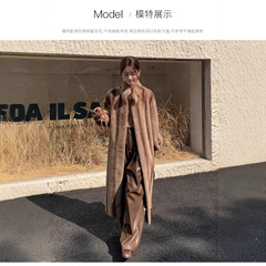 青果领气质皮草毛毛外套感金十字2025新款秋冬加长款大衣外套女