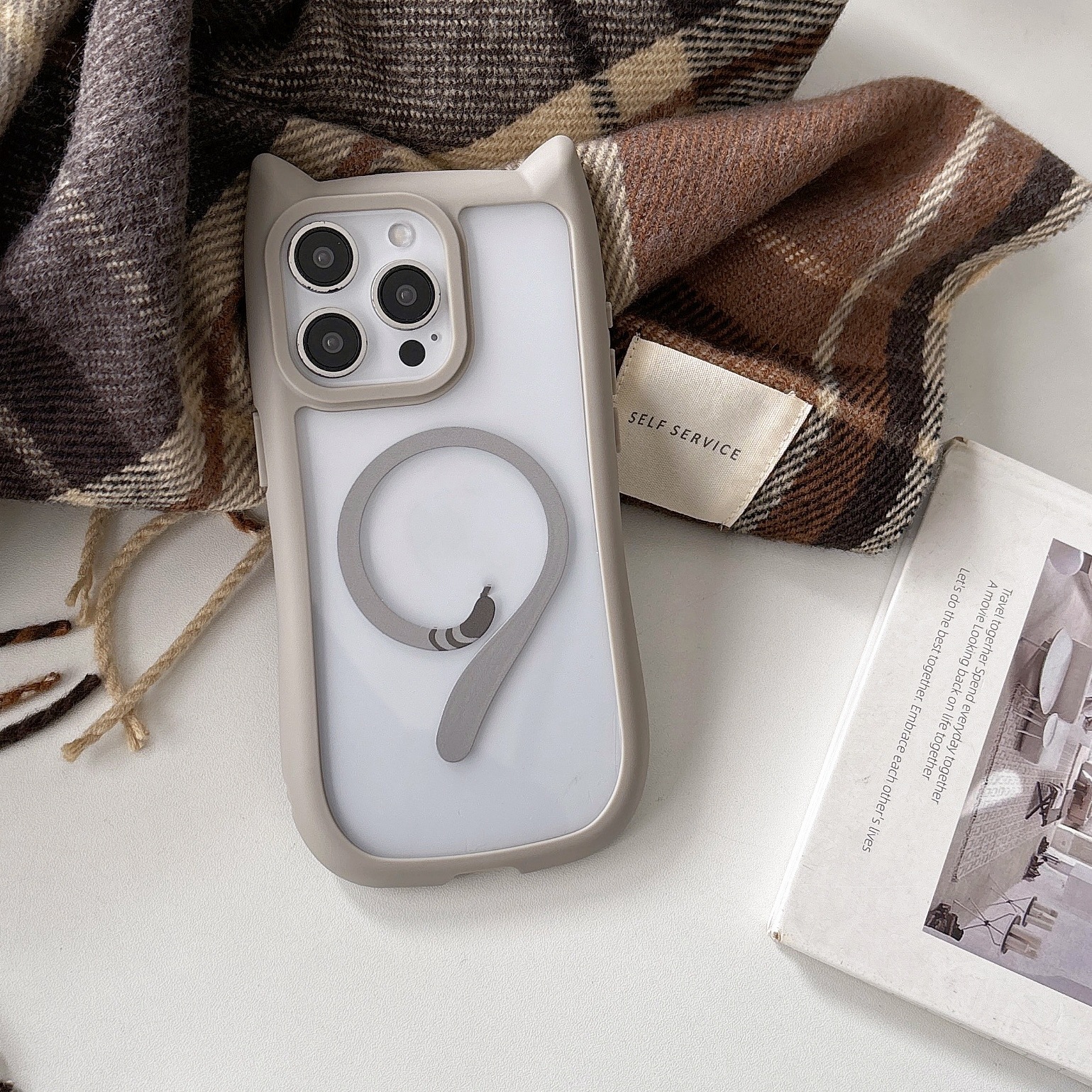 Cat Ear And Tail Magnetic Phone Case For Fruit 17PROMAX Transparent Acrylic 16E Trendy 12/11_voghion.com
