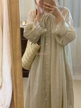 2025品牌折扣店国风新中式质感感温柔风复古显瘦慵懒风棉麻连衣裙