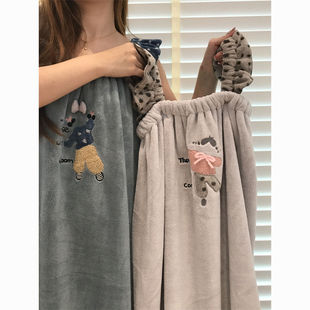 Ins Style Girly Heart Embroidered Girl Bath Skirt Wearable Bathrobe Household Water-Absorbent Quick-Drying Non-Shedding Bath Towel