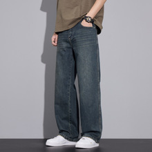 专柜品质阔腿牛仔裤男 91%棉高质量休闲欧美街头潮牌复古男装直筒