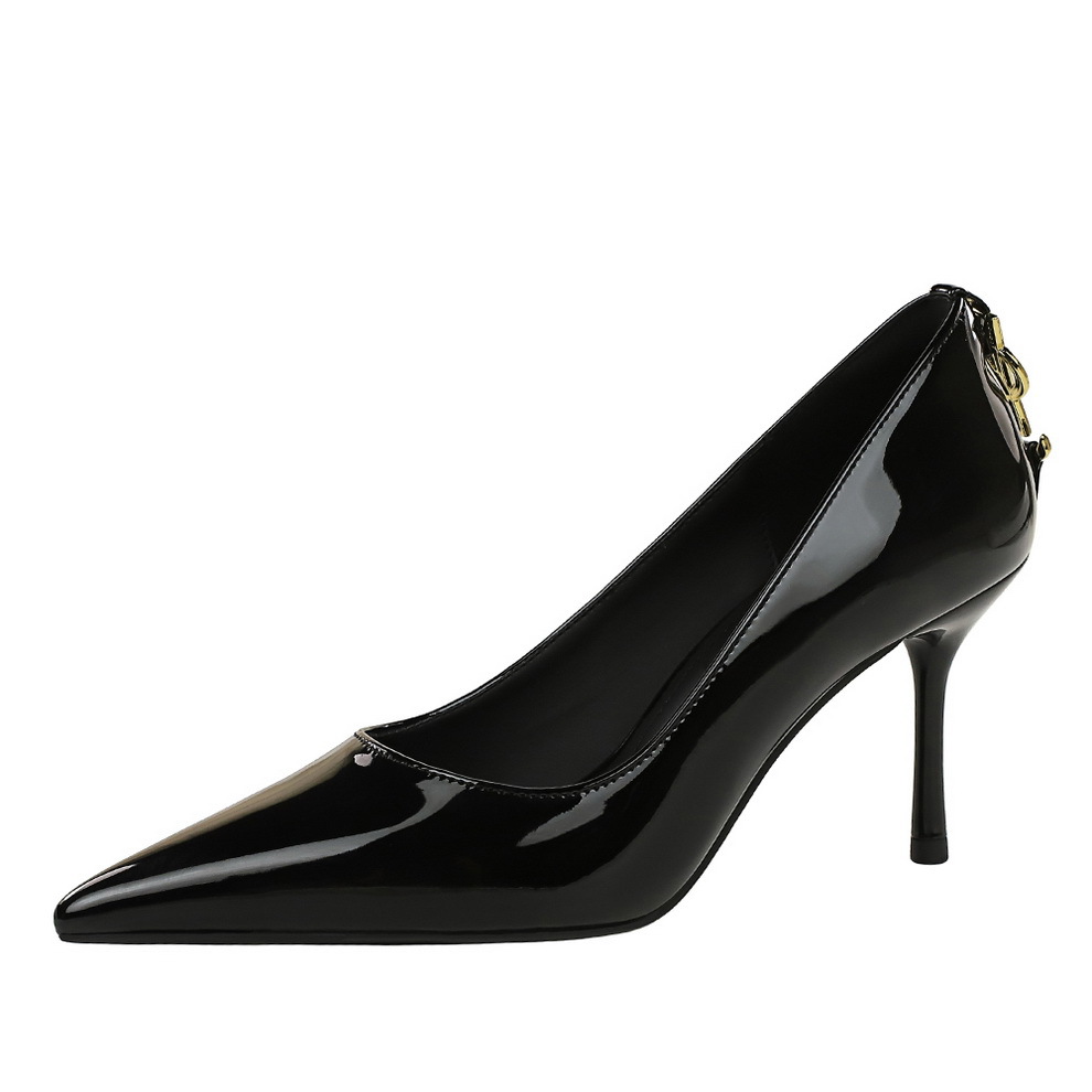 2279-A1 Wind Pointed Ultra High Heel Shallow Mouth Fine Heel Sexy and Elegant Metal Buckle Decorative Single Shoe