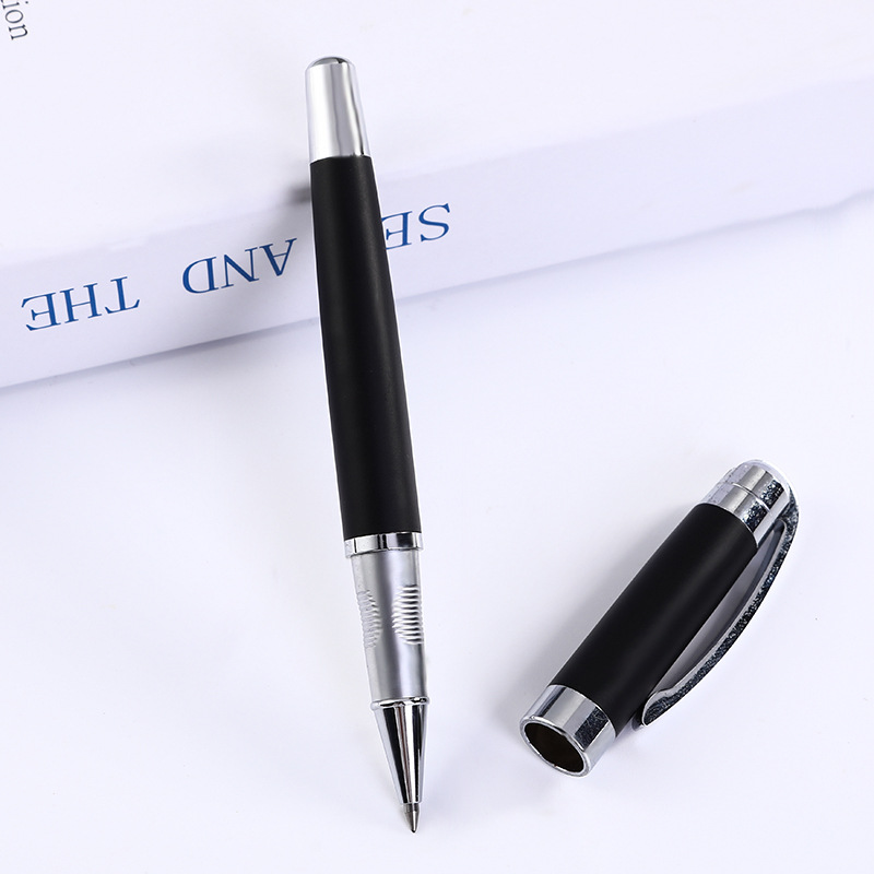 Negro esmerilado metal firma pluma regalo de negocios Conferencia publicidad bolígrafo impresión LOGO gel pluma letras