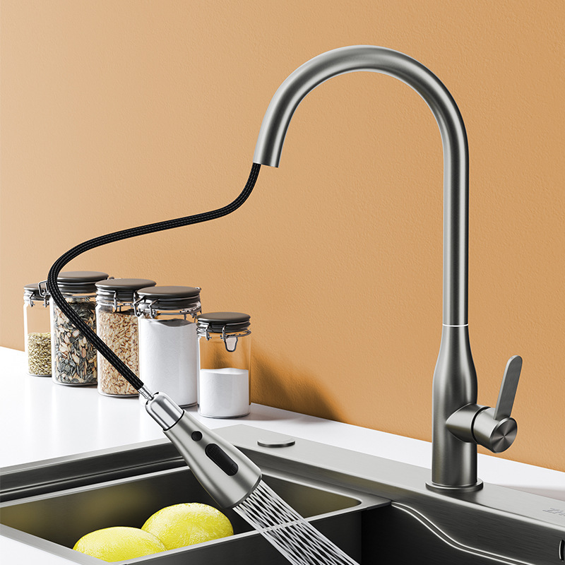 Stainless Steel Kitchen Faucet Pull-Out Hot and Cold Household Swivel Telescopic Sink Dishwashing Basin Sprayer Stainless Steel Kitchen Faucet Pull-Out Hot and Cold Household Swivel Telescopic Sink Dishwashing Basin Sprayer