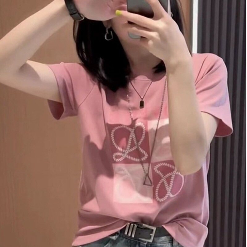 Pink Right-Shoulder Short-Sleeved Shirt for Women 2026 Summer New European Style Pure Cotton Half-Sleeved Stylish Top