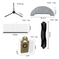 Compatible CloudMilk 1C Smart Robot Vacuum Accessories: VXVC11/12 Mopping Cloth, Filter Mesh, Dust Bag, Roller Brush, and Side Brush