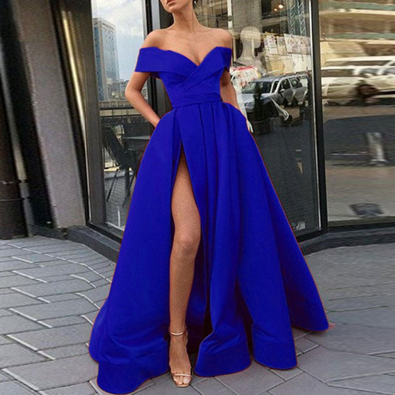 Comercio exterior de Europa y América Amazon AliExpress deseo vestido noche las mujeres sexy V-cuello tarjeta hombro simple satén personalizable