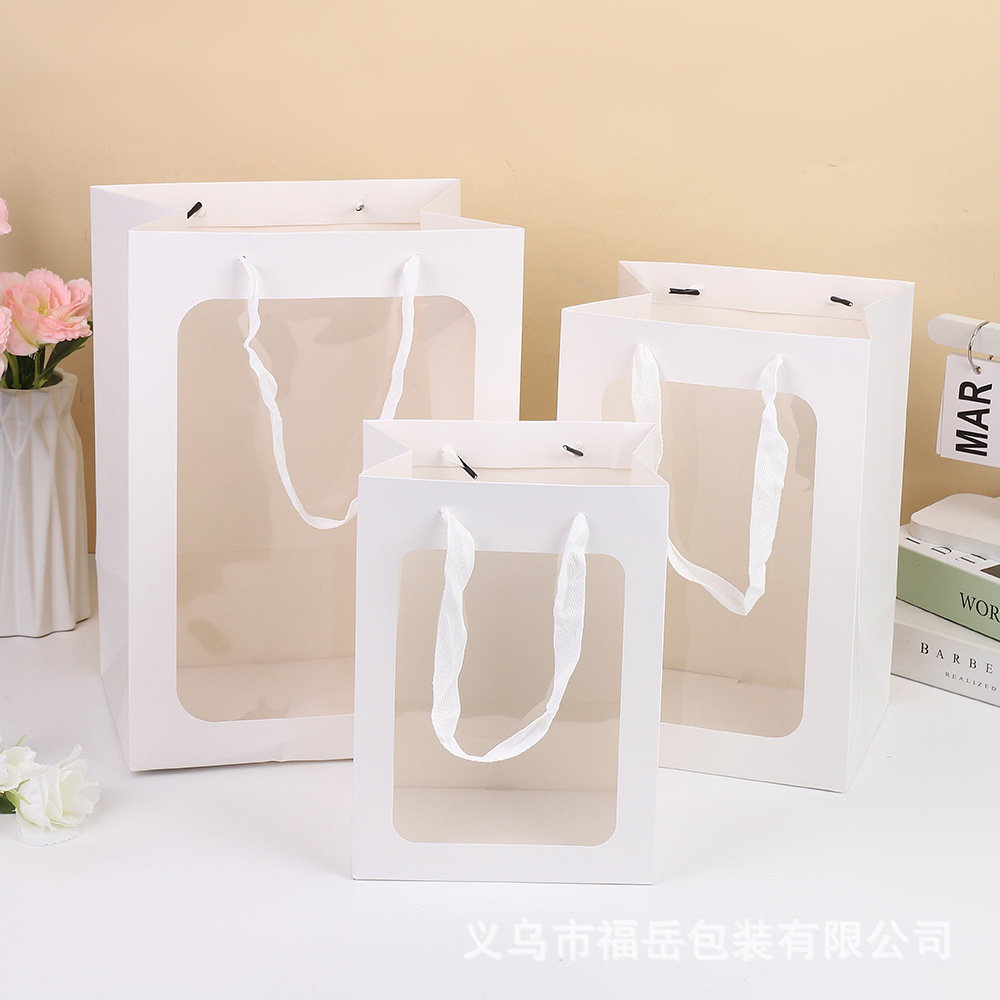 精致手提袋鲜花花束透明包装袋高档礼物袋跨境大号礼品袋子批发