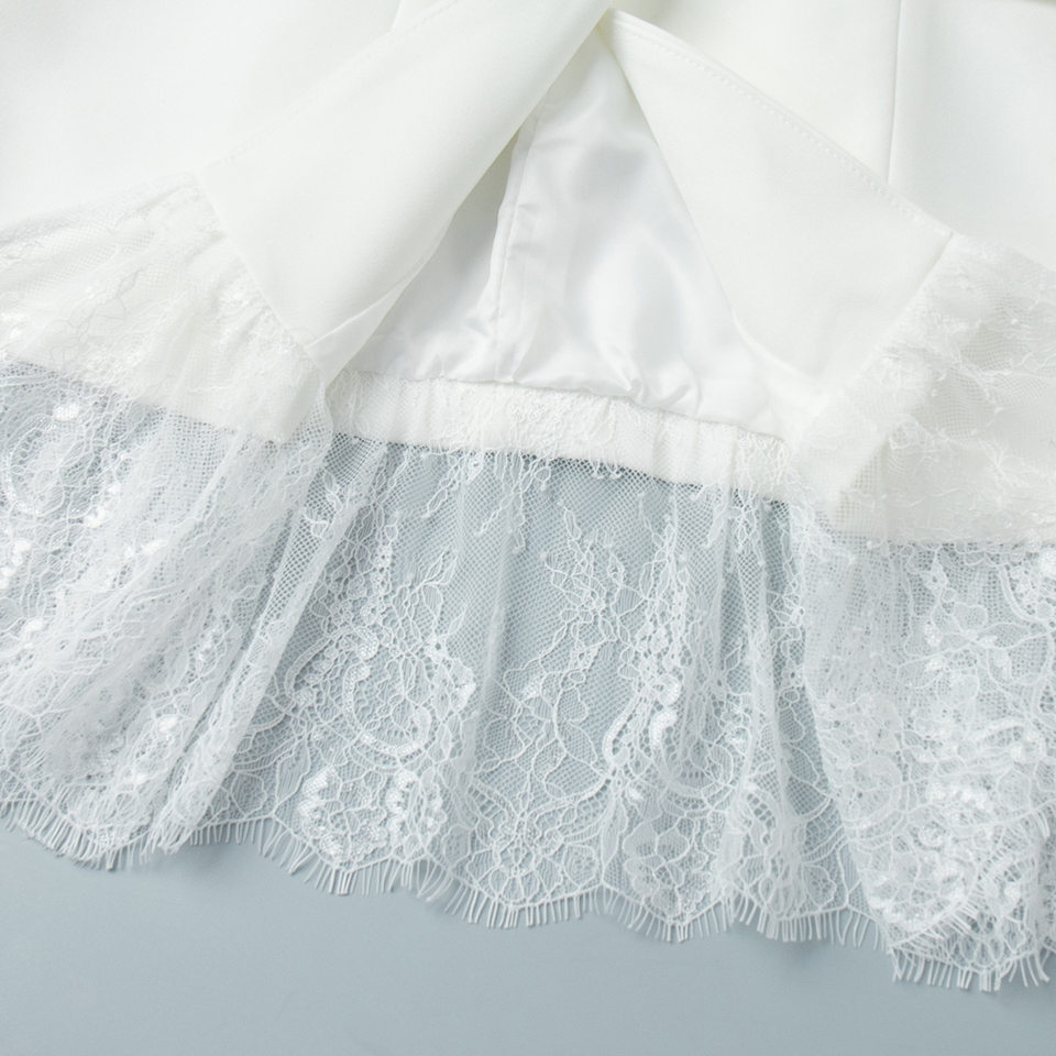 Áo blazer nữ phối ren chiết eo dáng trung bình tay dài cổ vest một hàng cúc — Màu trắng, màu đen chi tiết 14
