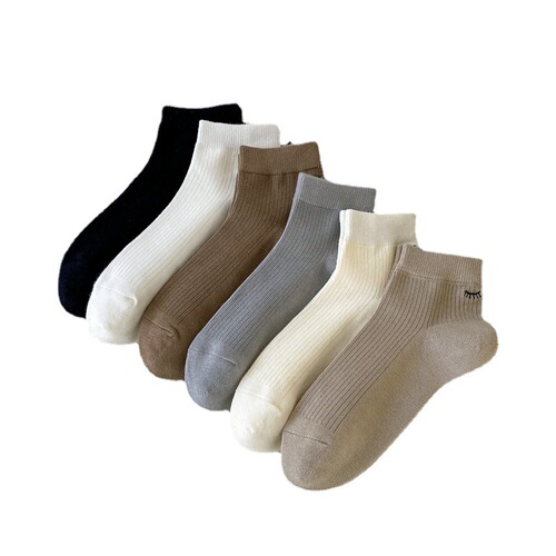 Women's Short Socks, Children's Light Color Crew Socks, Solid Color, Combed Cotton, Absorbent, Spring Breathable, Eyelash Embroidered Short Socks