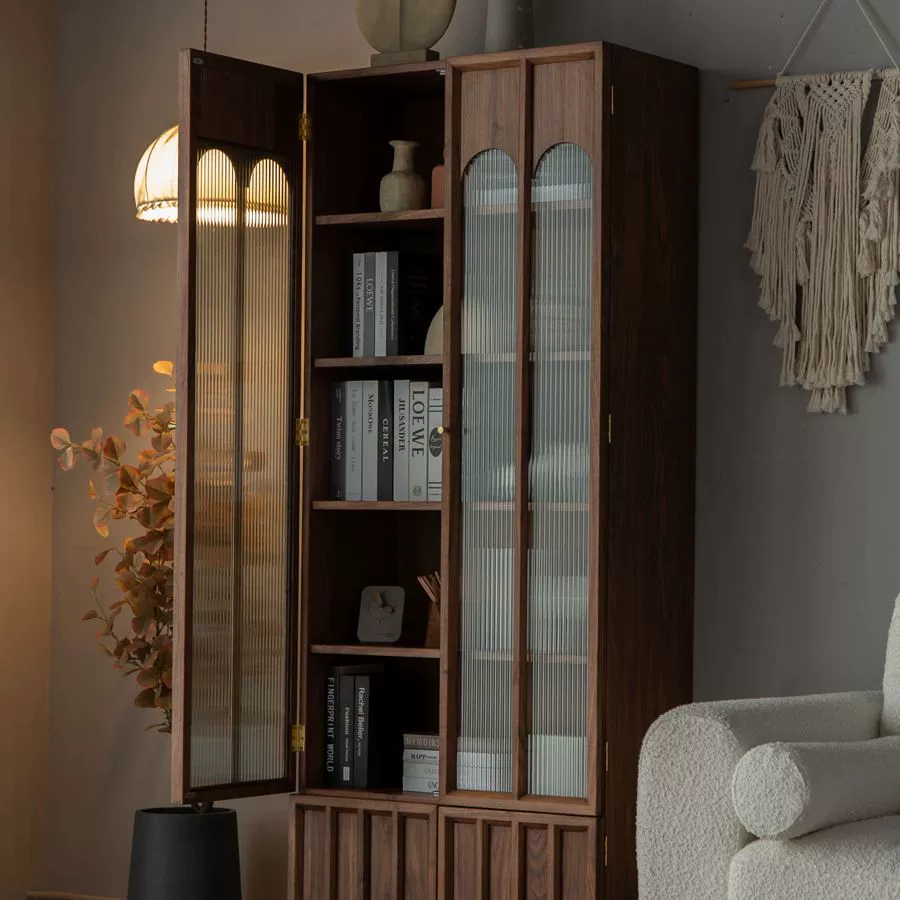 Североамериканский черный орех Книжный шкаф из цельного дерева Простая Современная книжная полка в японском стиле Кабинет Стеклянный Витринный Шкаф для хранения