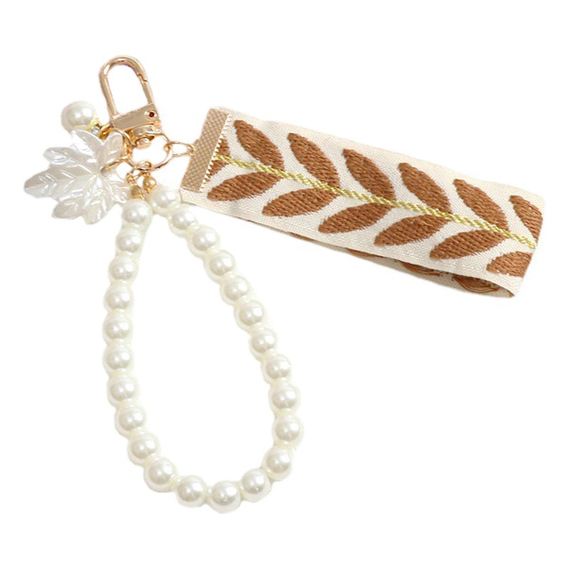 Simple cinta perla fresca Cordón de teléfono móvil hoja creativa cinta perla pulsera coche llavero colgante