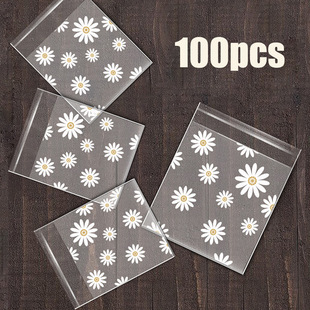 100 Pack Ins Simple Style Daisy Transparent OPP Self-Adhesive Bag Holiday Gift Candy Chocolate Packaging Bag
