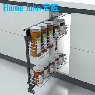 Factory Direct kitchen storage rack double-layer with damping seasoning basket nano kitchen cabinet side stainless steel pull basket