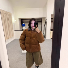 正确版原标现货MU家25秋冬皮领贴布绣灯芯绒羽绒服休闲百搭女外套