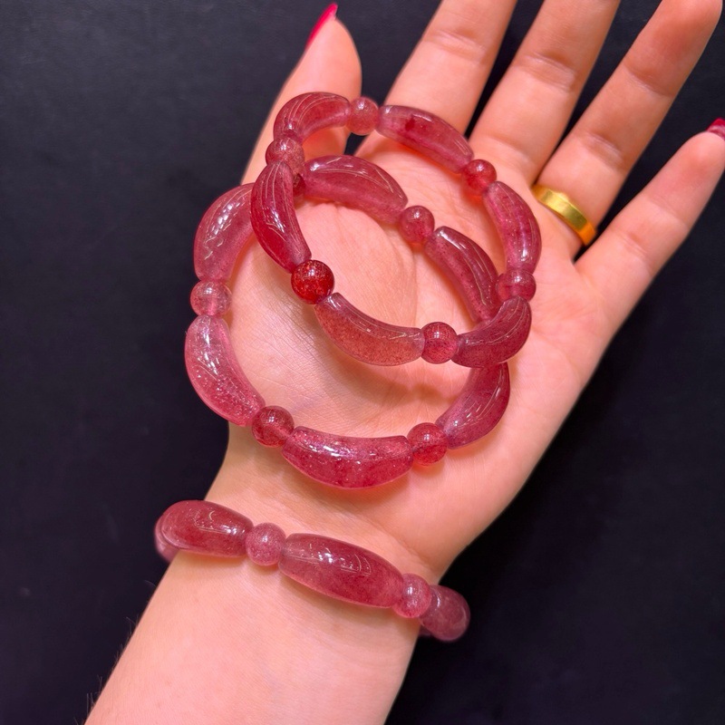 Popular online item: Natural strawberry quartz curved tube original design bracelet, single loop, women's crystal jewelry.
