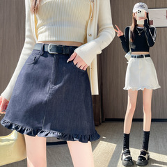 木耳边天丝牛仔半身裙女2025秋季新款显瘦气质包臀字防走光短裙