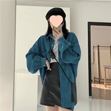 设计感小众蓝色衬衫女2025春秋新款百搭上衣外套中长款长袖衬衣潮