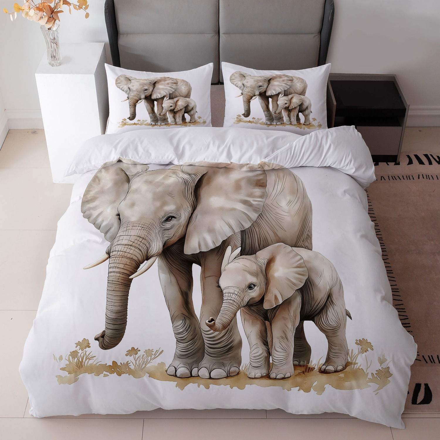 Textil doméstico transfronterizo molienda impresión digital elefante primer plano quilt kit fuente fábrica llevar a cabo tem / JIT