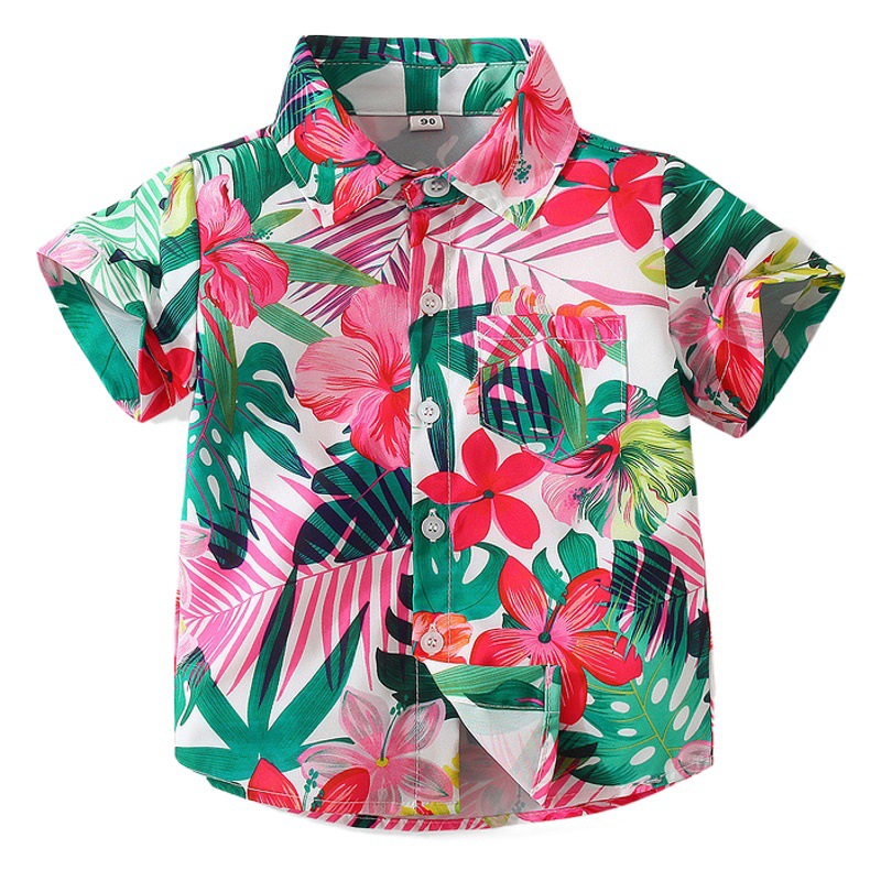 Vacaciones para niños ropa de playa camisa verano nuevo comercio exterior ropa para niños camisa floral de manga corta para niños europeos y americanos en stock