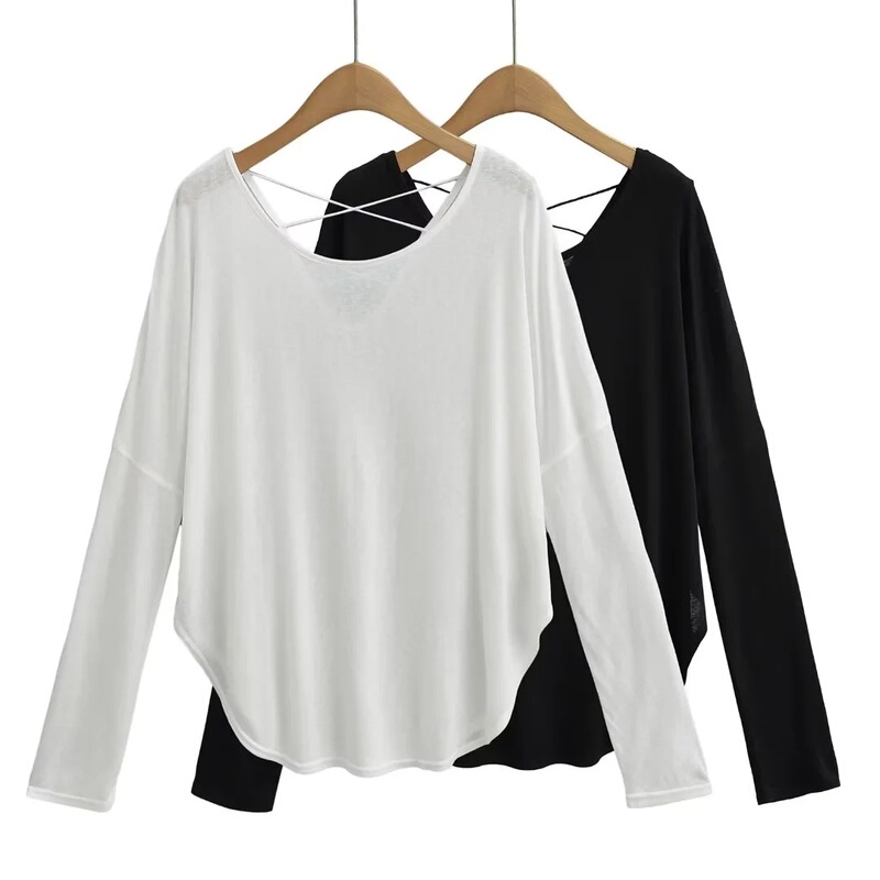 Jazz Dance loose slimming blouse long sleeve T-shirt lazy back hollow sun protection bottoming shirt Women's inner top