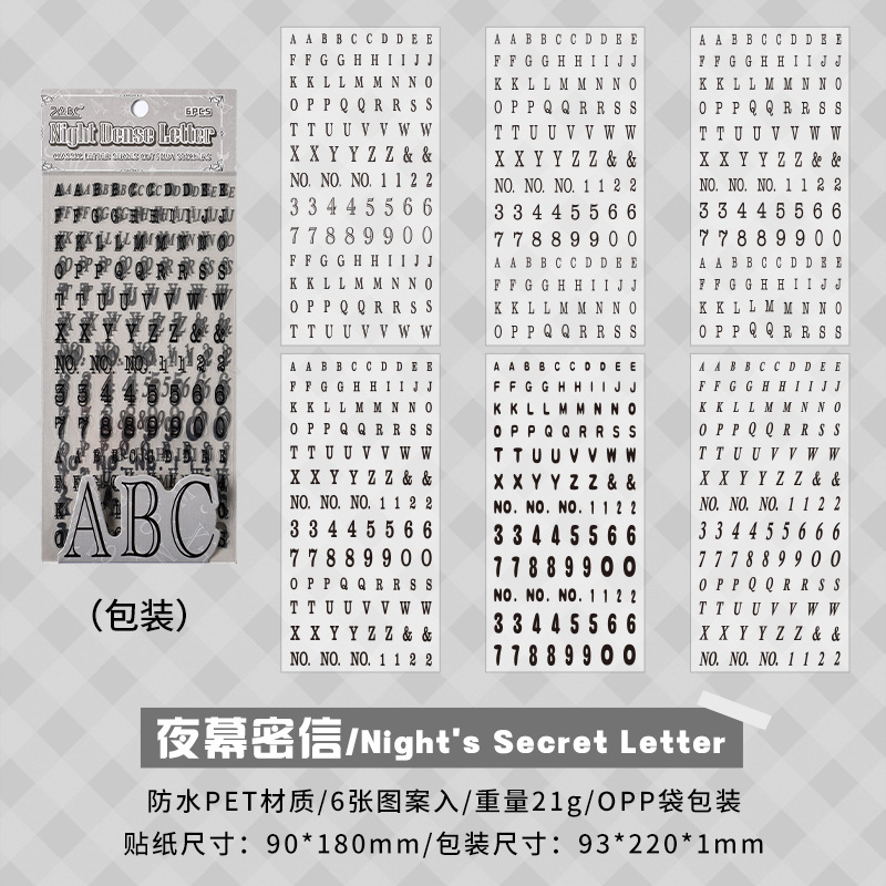 Alfabeto clásico transparente impermeable pegatinas de pet diy pegatinas de diario de cuentas de mano pegatinas alfanuméricas retro transfronterizas