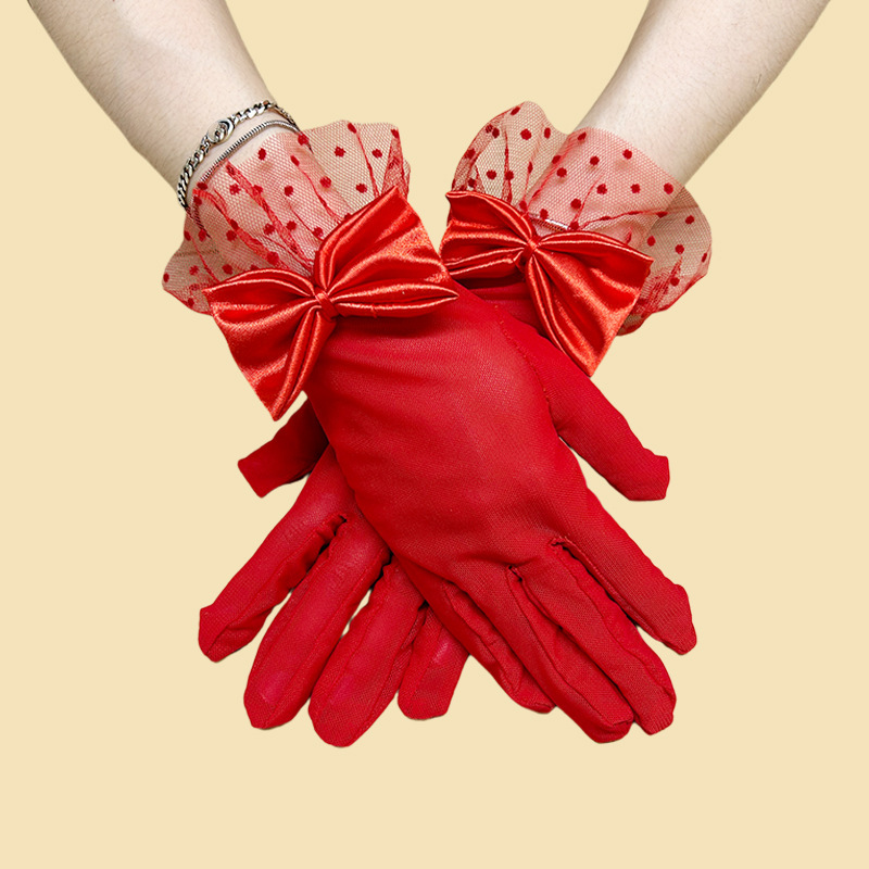 Guantes de protección solar de verano para mujer, transfronterizos, de malla, con lazo, encaje negro, personalizados, para boda, etiqueta, venta al por mayor