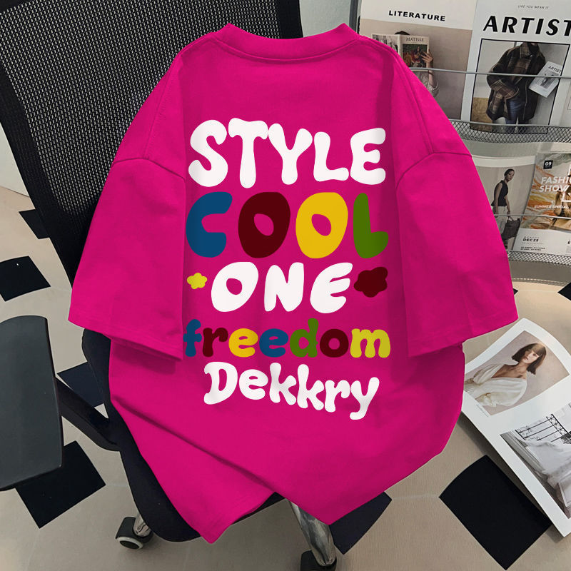 美式短袖t恤男新款夏季学院风涂鸦印花火龙果百搭上衣女12