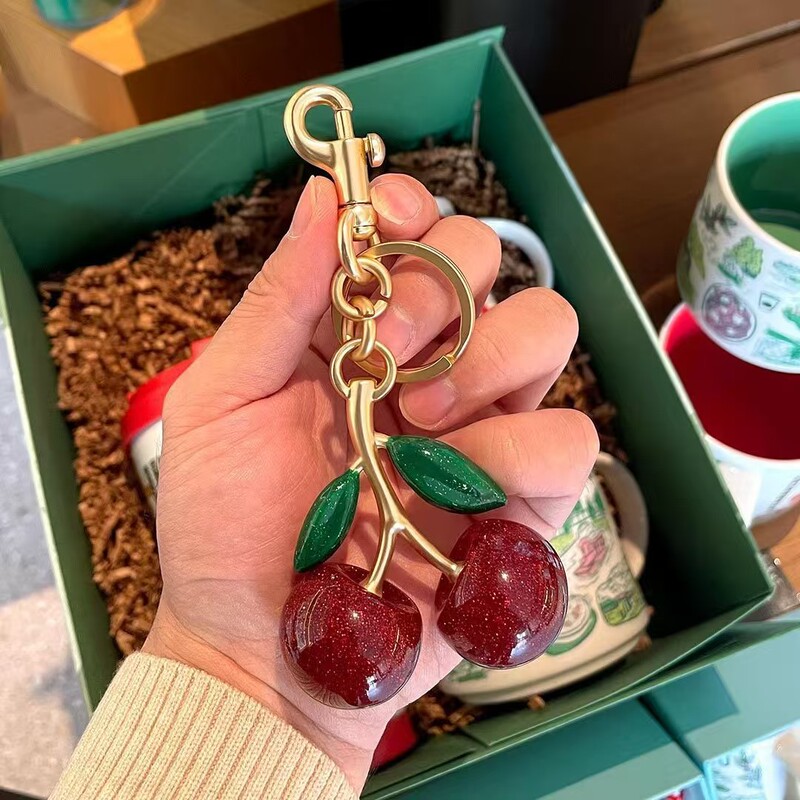 Cross-Border Hot-Selling Cherry Keychain, Bag Pendant, Simulated Multi-Color Resin Cherry, Factory Direct Sales, First-Hand Supply
