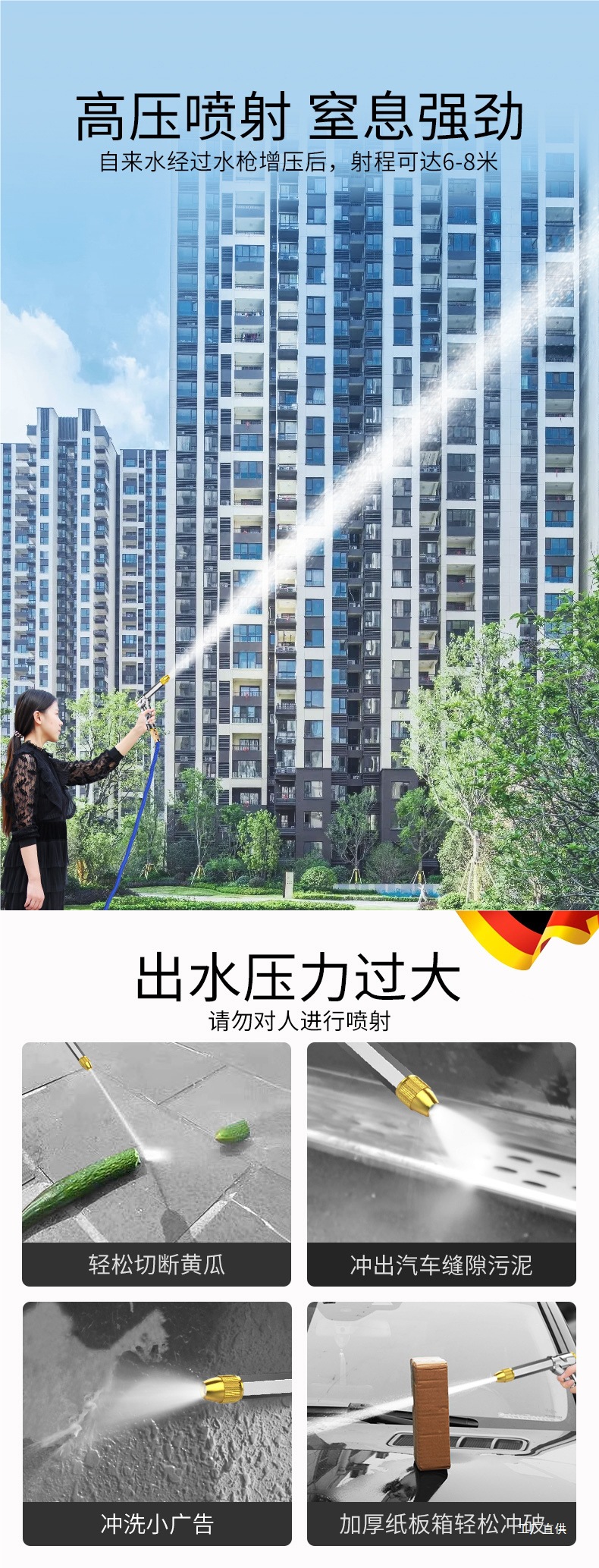High-Pressure Car Wash Water Gun Household Tool with Retractable Hose, Powerful Spray Gun Nozzle for Washing Cars and Floors by Peihui