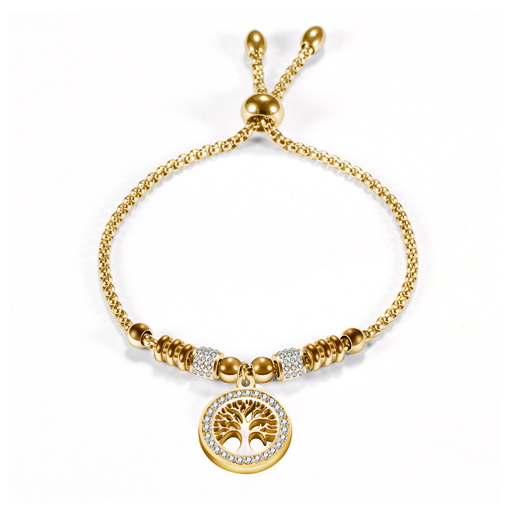 20g Weight Zircon Inlay Material Bracelets Classification Simple Style Tree Stainless Steel Inlay Zircon Bracelets 1 Piece