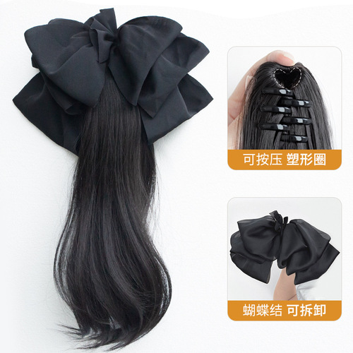Bow wig female gripper slightly curly sweet and gentle low ponytail natural fluffy artificial hair wig ponytail braid