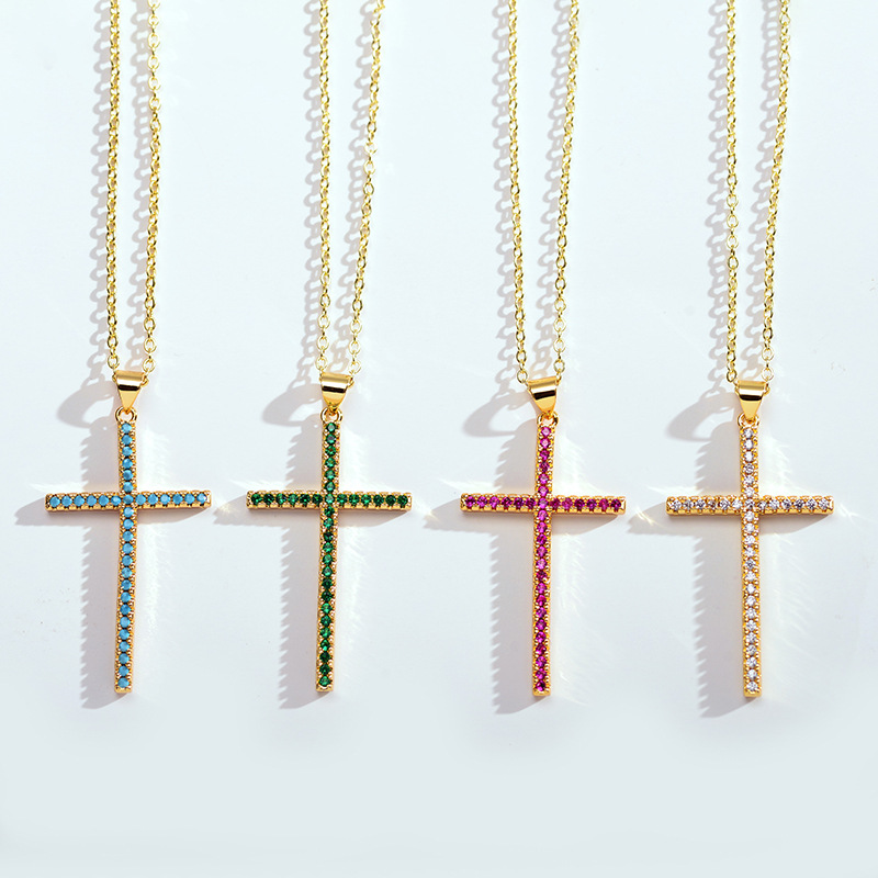 Fashion Cross Copper Gold Plated Zircon Necklace 1 Piece