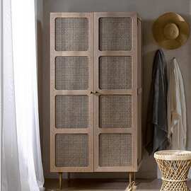 北欧民宿藤编衣柜实木美式复古镂空立柜韩式创意韩式滕面收纳柜