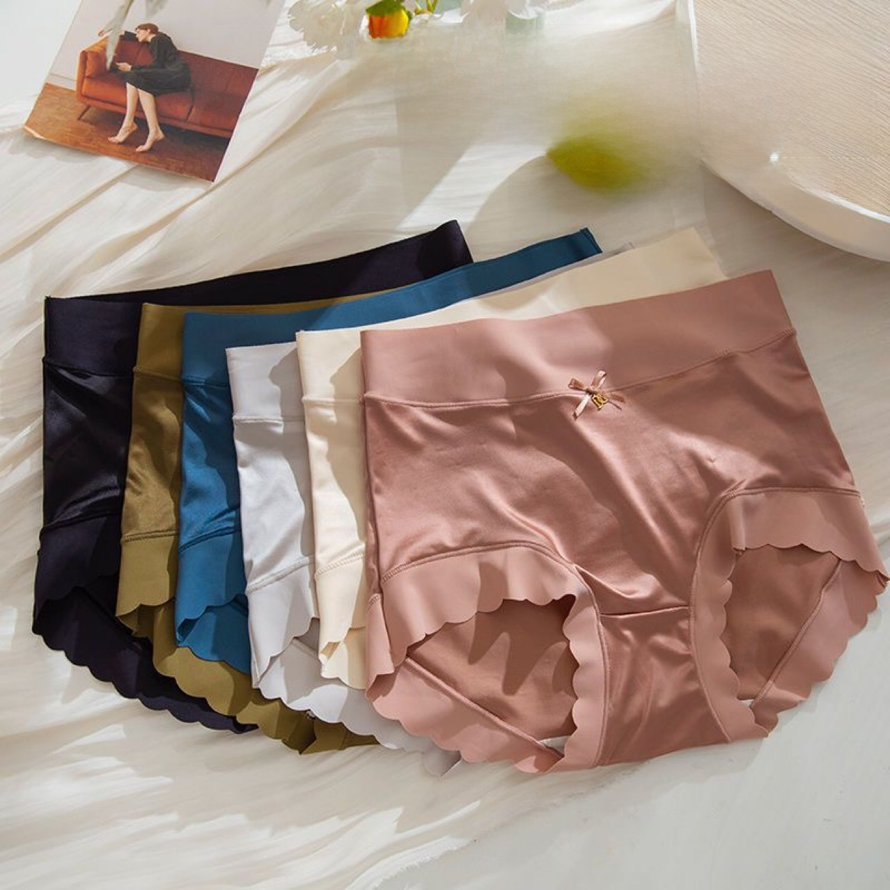 High-waisted underwear for women's ice silk summer thin style breathable large size fat mm pure cotton silk crotch shorts