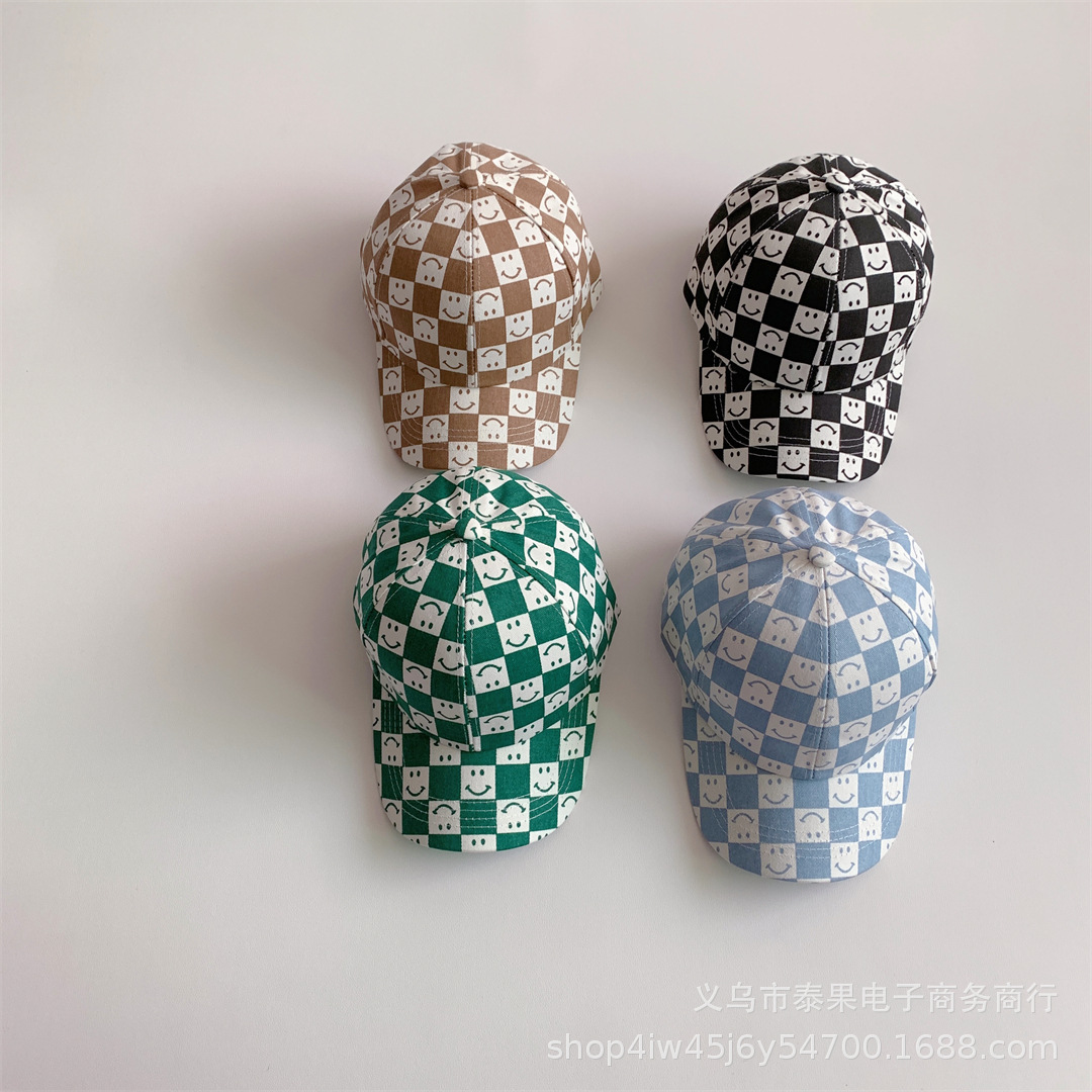 2022春季新款棒球帽网红同款棋盘时尚潮帽男童女童休闲遮阳鸭舌帽
