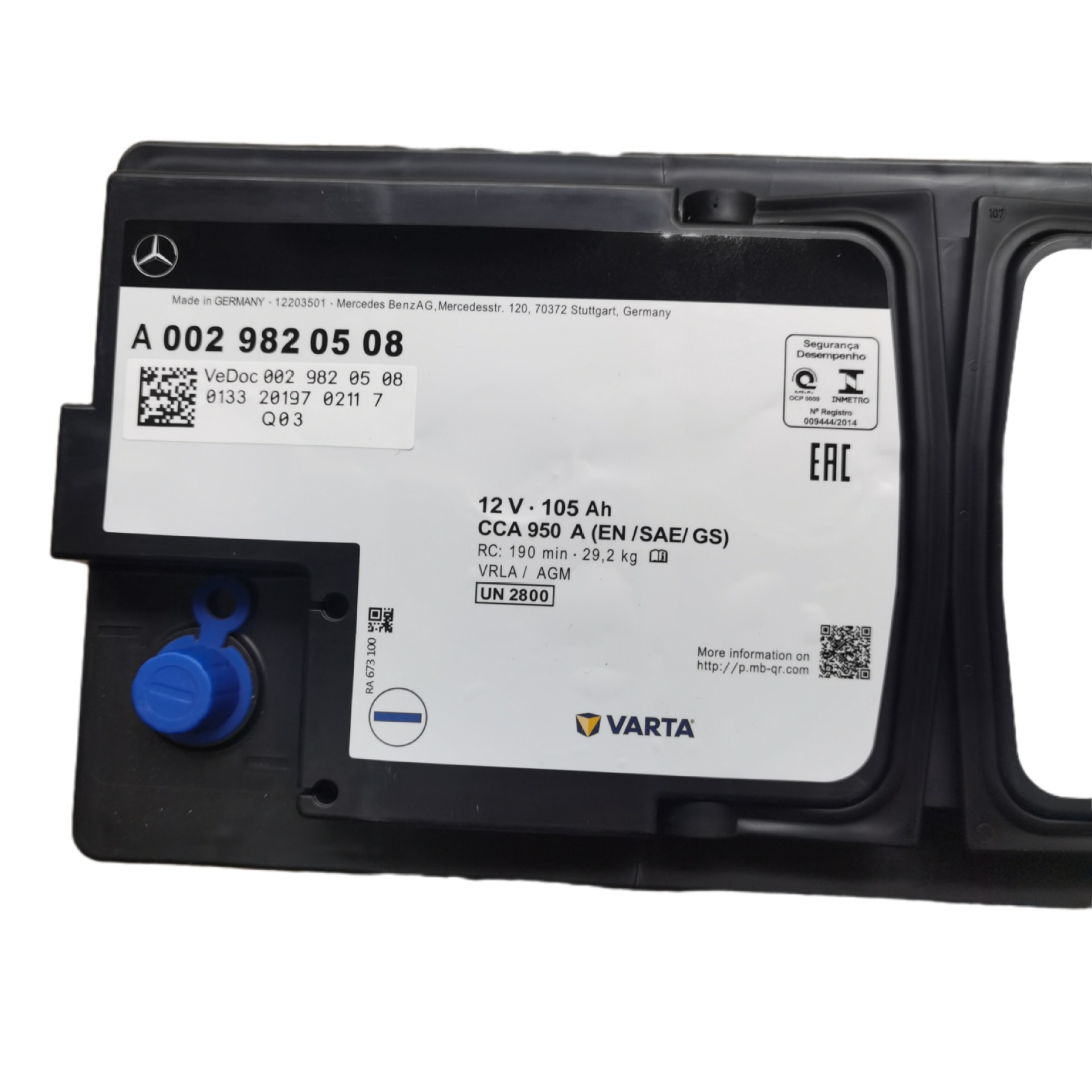 Original Valta Battery Start-Stop Agm105 Suitable for Mercedes-Benz S-Class S320L/S400L/W222/C222