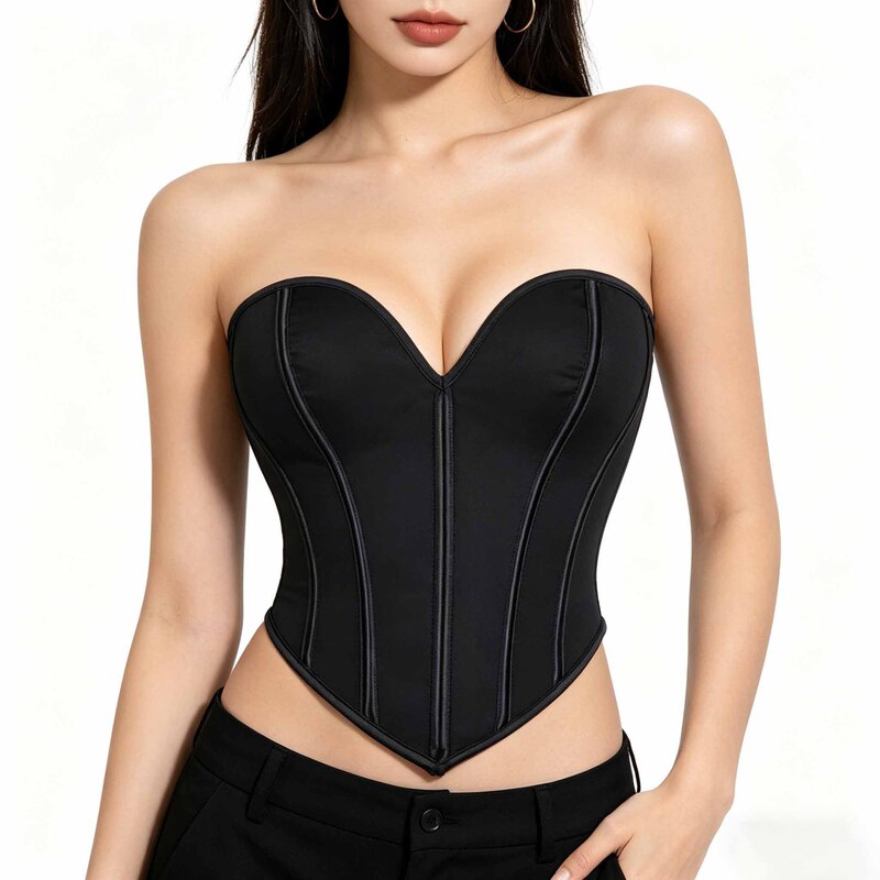 Sexy Tight-Fitting Solid Color Low-Cut Corset High-End Waist-Cinching Shapewear Tube Top Fishbone Corset Top