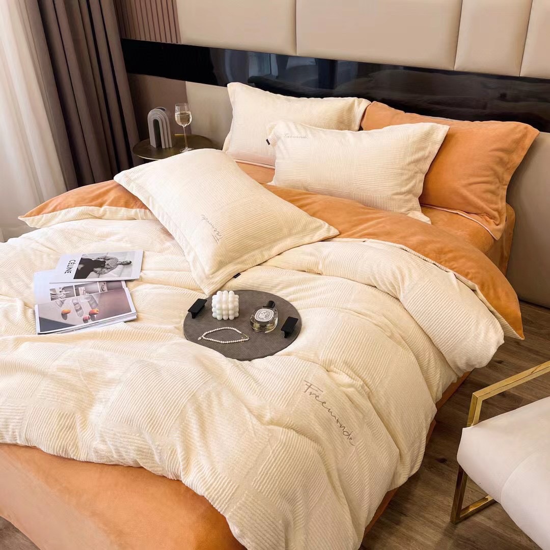 加厚保暖浮雕絨珊瑚絨四件套秋冬牛奶絨法蘭絨雙面寶寶絨床上用品