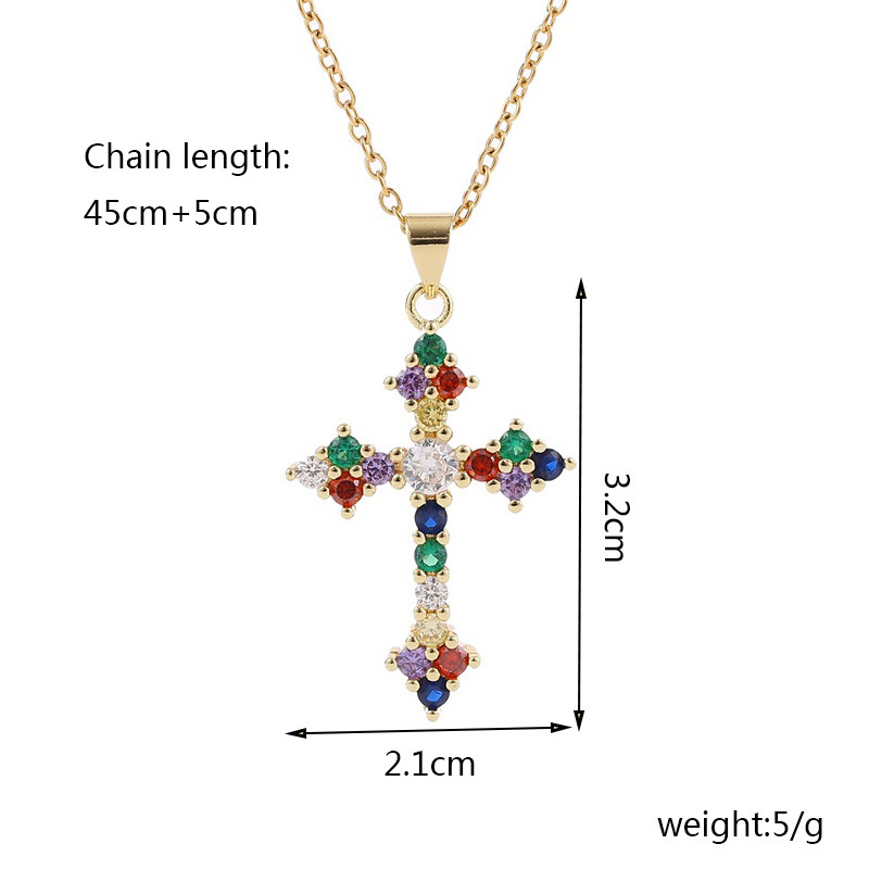 Colorful Cross Copper Inlaid Zirconium Necklace display picture 1