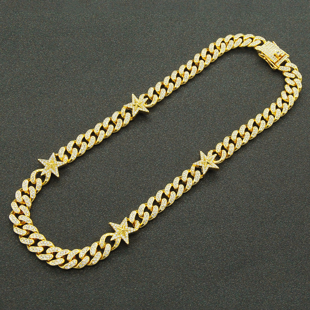 European and American hip hop full diamond star Cuban chain alloy necklace wholesale