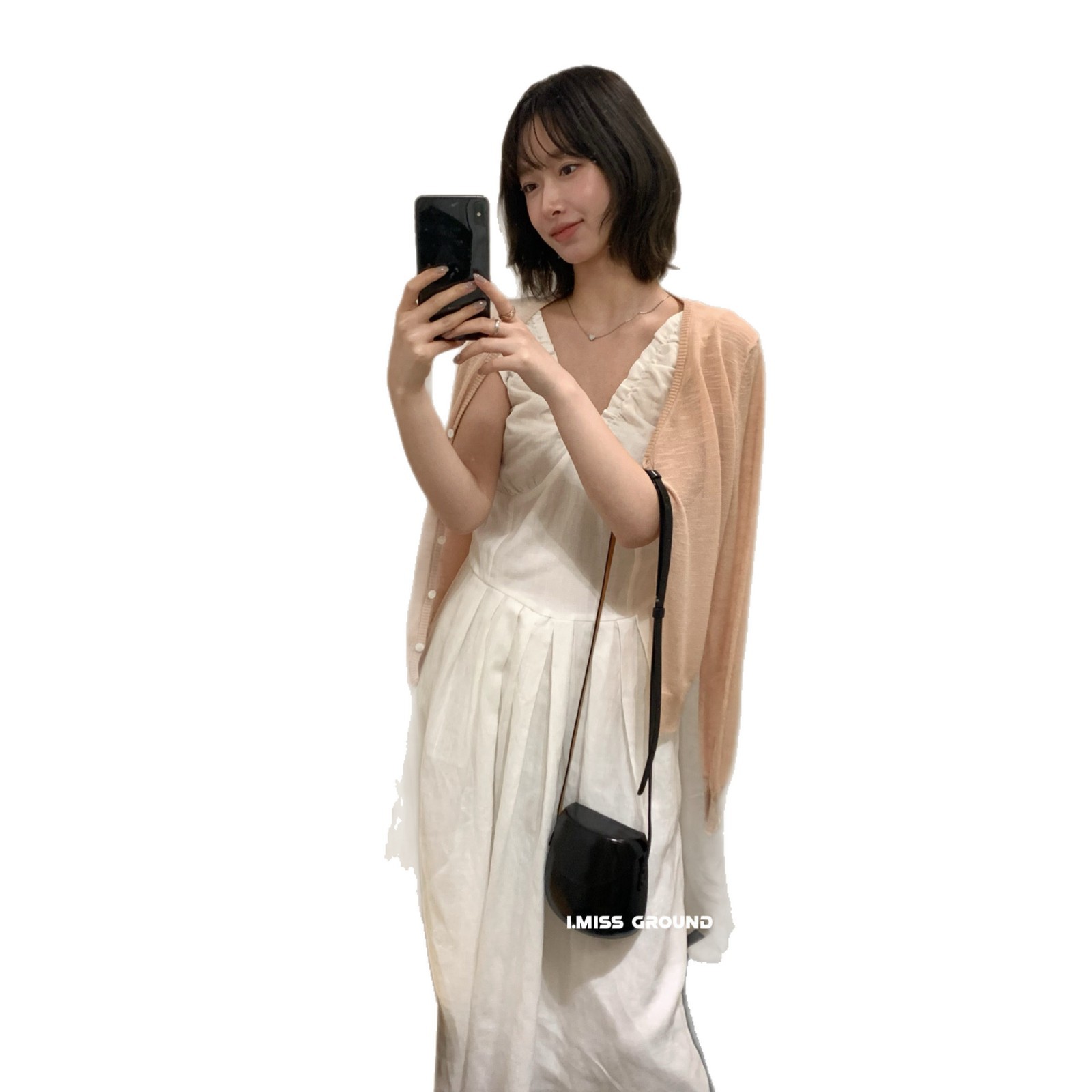Đầm maxi nữ V  xếp ly chất liệu Lyocell dáng A suông — màu trắng, yến mạch