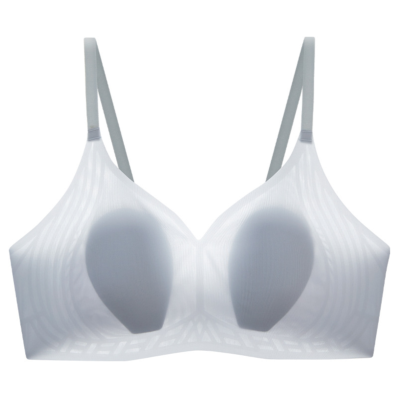 Alta calidad ultra-delgada Orejas de conejo ropa interior de las mujeres pecho grande pequeña taza de cristal de seda de hielo sujetador de gelatina sin costuras al por mayor