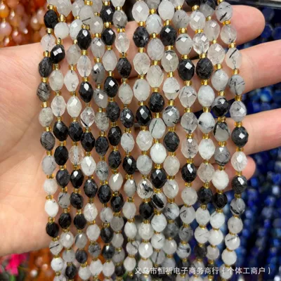Zərgərlik ara hissələri – beads, DIY bracelet and necklace - black-rutilated-quartz-8x6mm-approximately-18-beads-per-strand-short-style