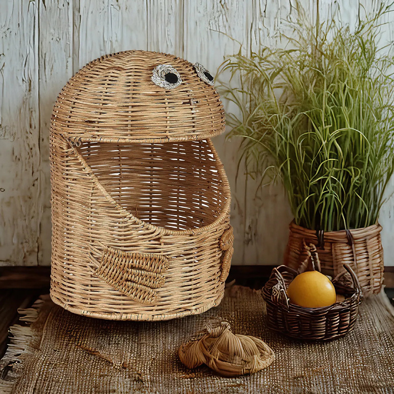 Creativa de ratana trenzada monstruo canasta de escritorio caja de almacenamiento de artículos de escritorio juguetes de papelería canasta de almacenamiento de artículos