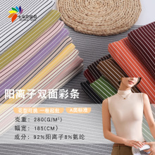 新款阳离子双面彩色条纹针织面料螺纹布时装高领打底衫德绒布料