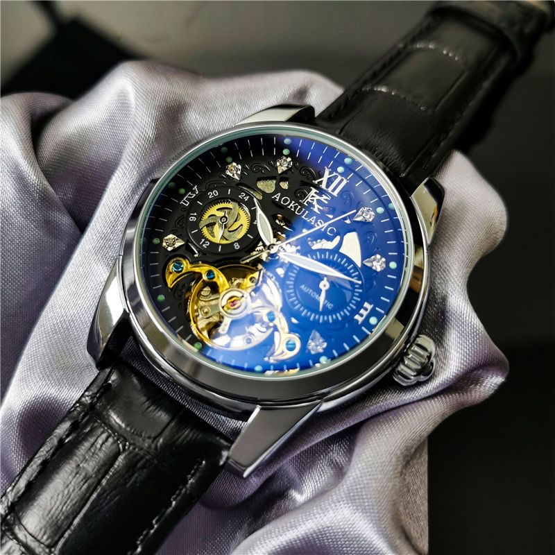 Men's Mechanical Skeleton Watch Automatic Tourbillon Business Gold_voghion.com