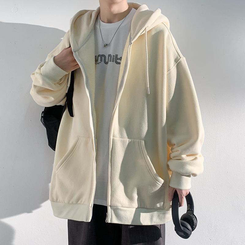 Cremallera cardigan suéter hombres de Hong Kong estilo moda marca suelta Abrigo con capucha moda ins otoño juventud color sólido top