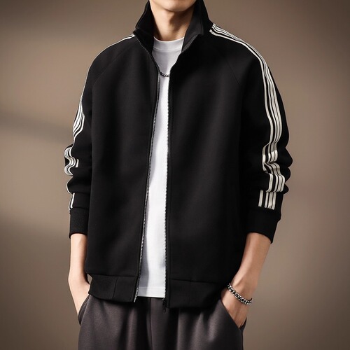 High-end cardigan and hoodie men's 2026 autumn new American fashion brand stand-neck jacket striped sports casual coat for men
